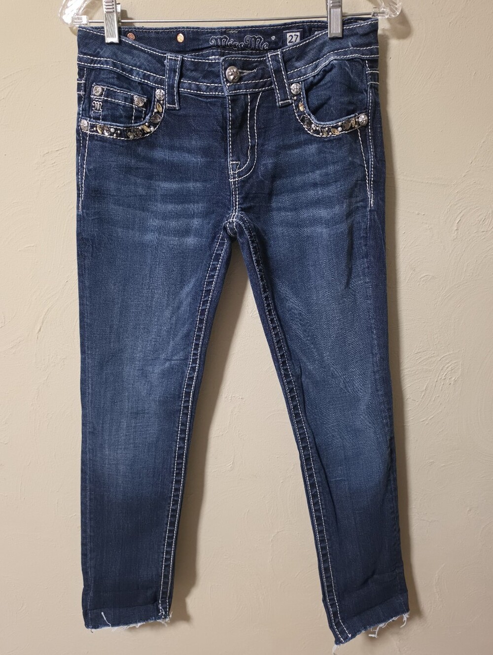 Miss Me Dark Blue Embellished Ankle Skinny Jeans